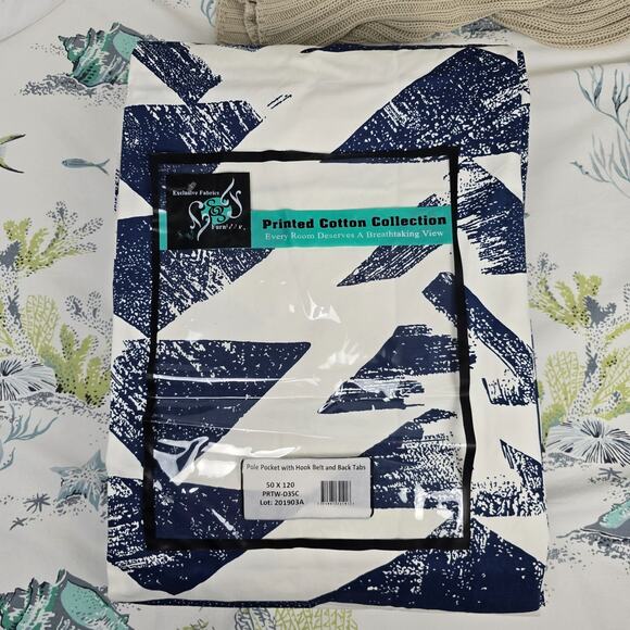 2 pc Exclusive Fabrics & Furnishings 50"x120” Triad Indigo Drapes Curtain Panels - Picture 2 of 7